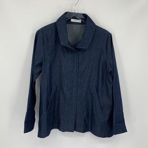 Vitamin denim a-line shirt jacket dark blue wash top blouse collar Small